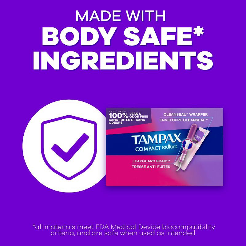 slide 5 of 14, Tampax Compact Radiant Multipack Regular/Super Absorbency Unscented Plastic Tampons - 28ct, 28 ct