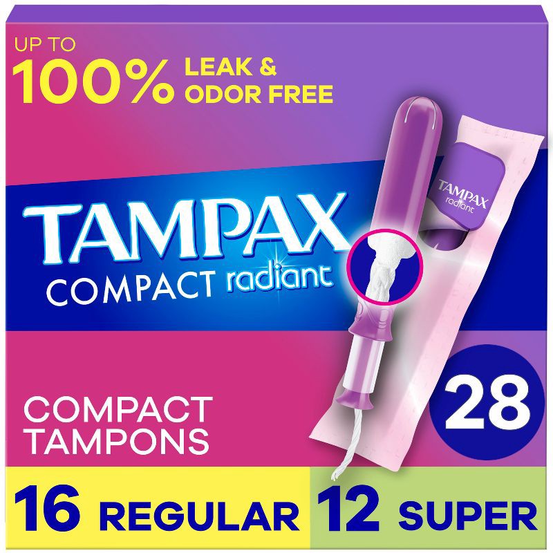 slide 1 of 14, Tampax Compact Radiant Multipack Regular/Super Absorbency Unscented Plastic Tampons - 28ct, 28 ct