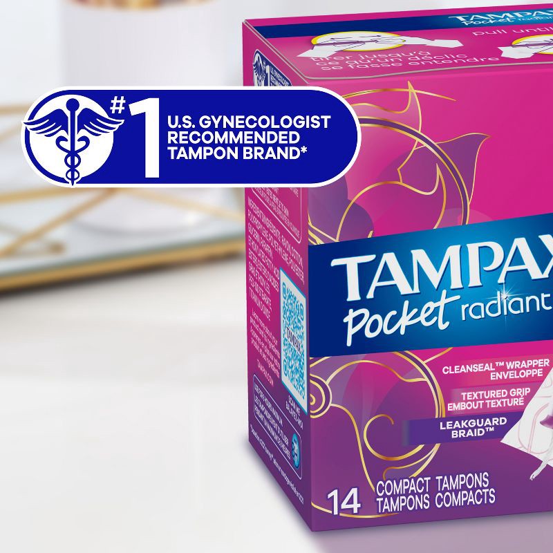 slide 8 of 9, Tampax Pocket Radiant Compact Duopack Regular/Super Absorbency Unscented Plastic Tampons - 28ct, 28 ct