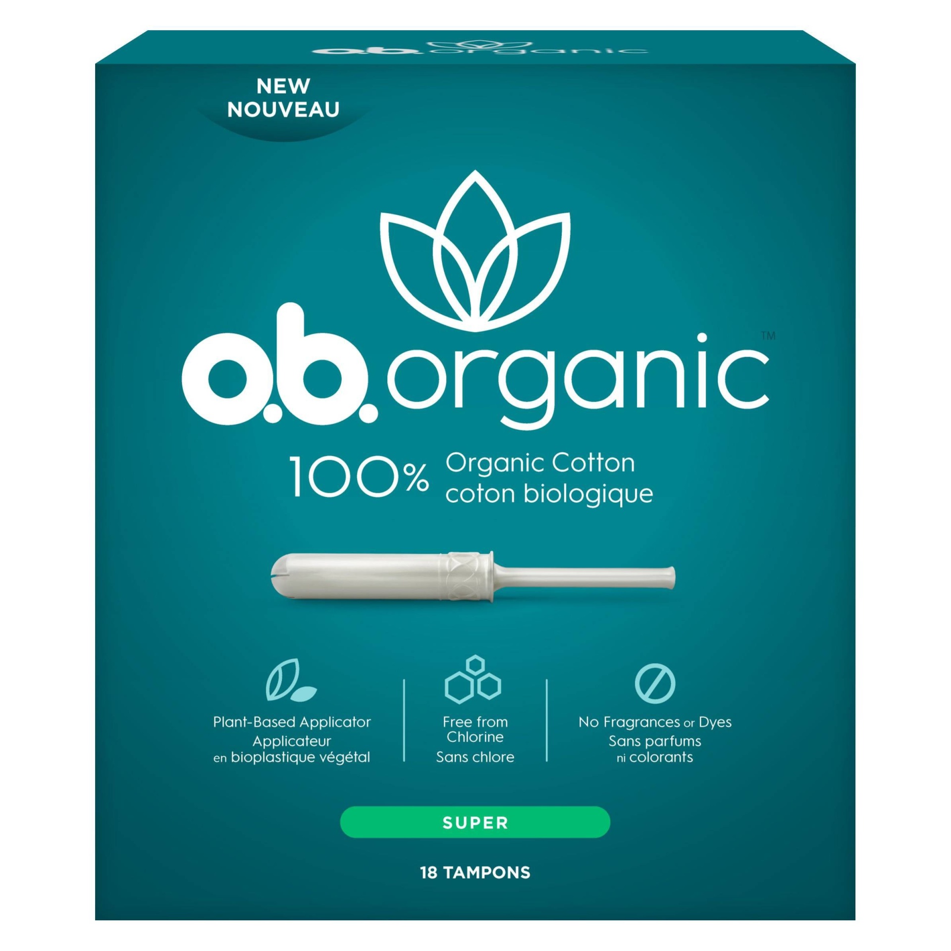 slide 1 of 2, o.b. Organic Super Tampons with Applicator, 18 ct