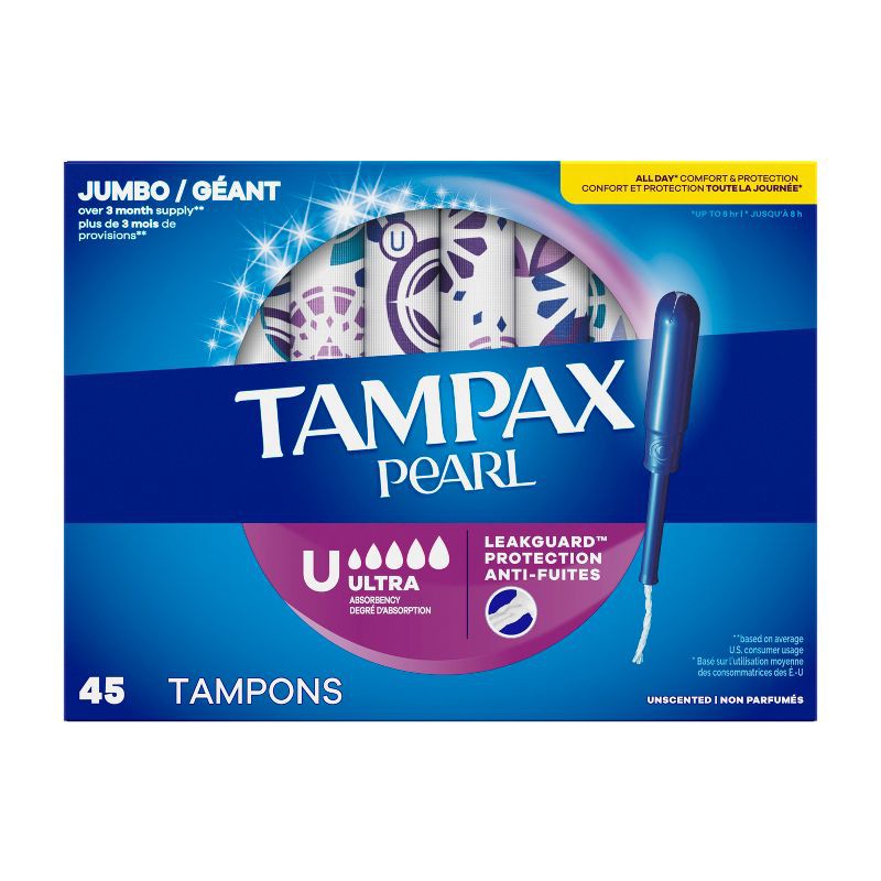 slide 14 of 14, Tampax Pearl Ultra Absorbency with LeakGuard Braid Tampons - Unscented - 45ct, 45 ct