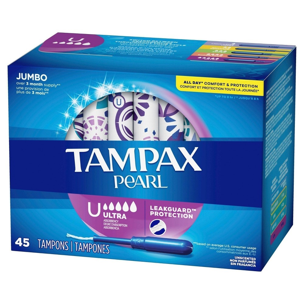 slide 7 of 7, Tampax Pearl Ultra Ultra Absorbency with LeakGuard Braid - Unscented - 45ct, 45 ct