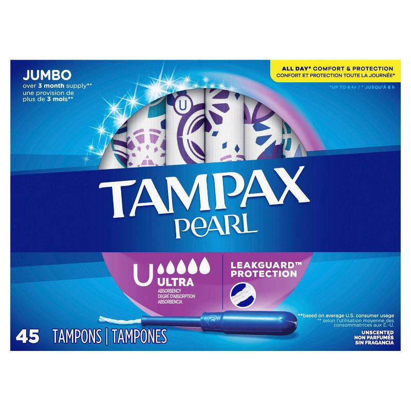 slide 8 of 8, Tampax Pearl Ultra Absorbency with LeakGuard Braid Tampons - Unscented - 45ct, 45 ct