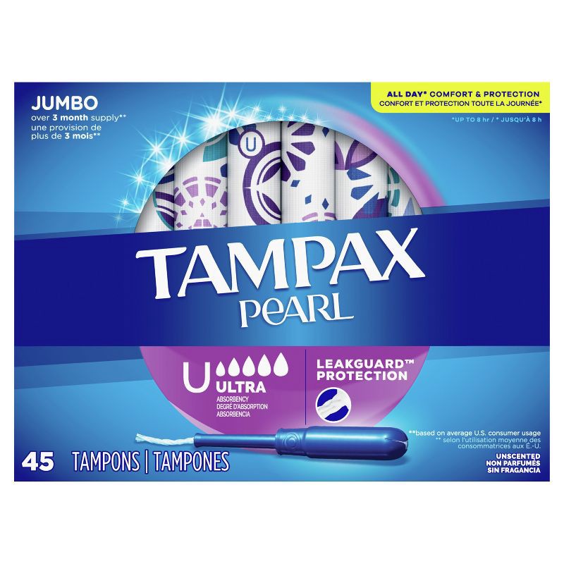 slide 9 of 10, Tampax Pearl Ultra Absorbency with LeakGuard Braid Tampons - Unscented - 45ct, 45 ct