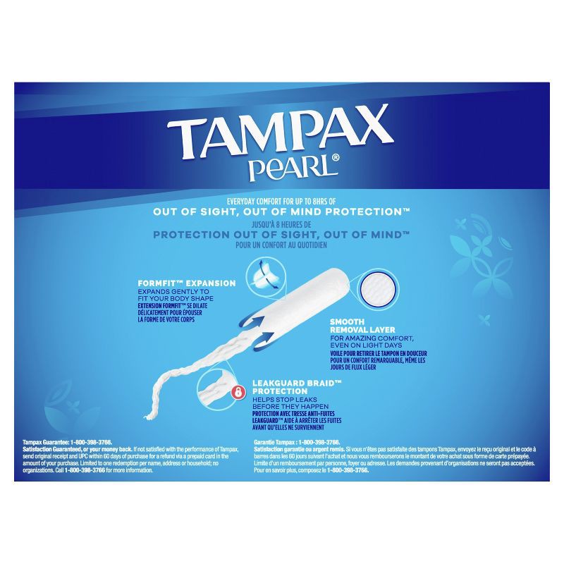 slide 10 of 10, Tampax Pearl Ultra Absorbency with LeakGuard Braid Tampons - Unscented - 45ct, 45 ct