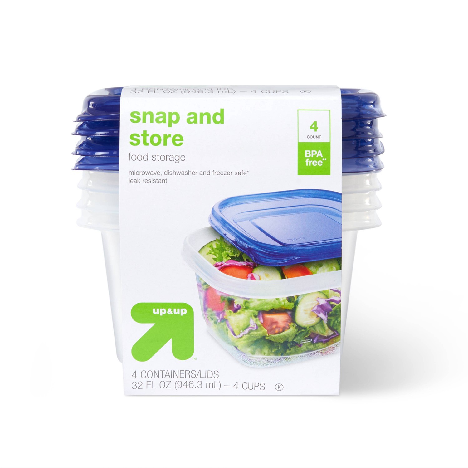 slide 1 of 3, Snap and Store Medium Square Food Storage Container - 4ct/32 fl oz - up & up, 4 ct; 32 fl oz