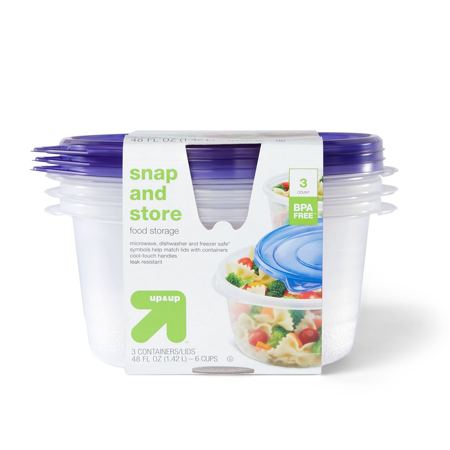 slide 1 of 3, Snap and Store Medium Round Bowl Food Storage Container - 3ct/48 fl oz - up & up, 3 ct; 48 fl oz