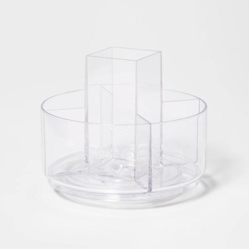 slide 1 of 6, Make-Up Turntable Beauty Organizer Small - Brightroom™: Clear Plastic Makeup Storage with 5 Compartments, 7"x7"x5.88", 1 ct