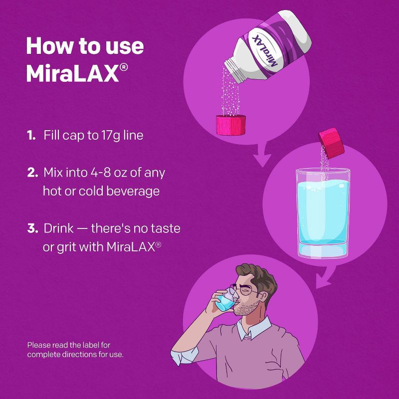 slide 5 of 5, Miralax Gentle Constipation Relief 7 Doses without Harsh Side Effects Osmotic Laxative Powder - 4.1oz, 4.1 oz