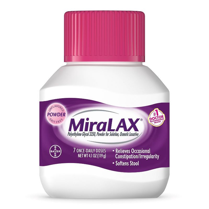 slide 1 of 5, Miralax Gentle Constipation Relief 7 Doses without Harsh Side Effects Osmotic Laxative Powder - 4.1oz, 4.1 oz