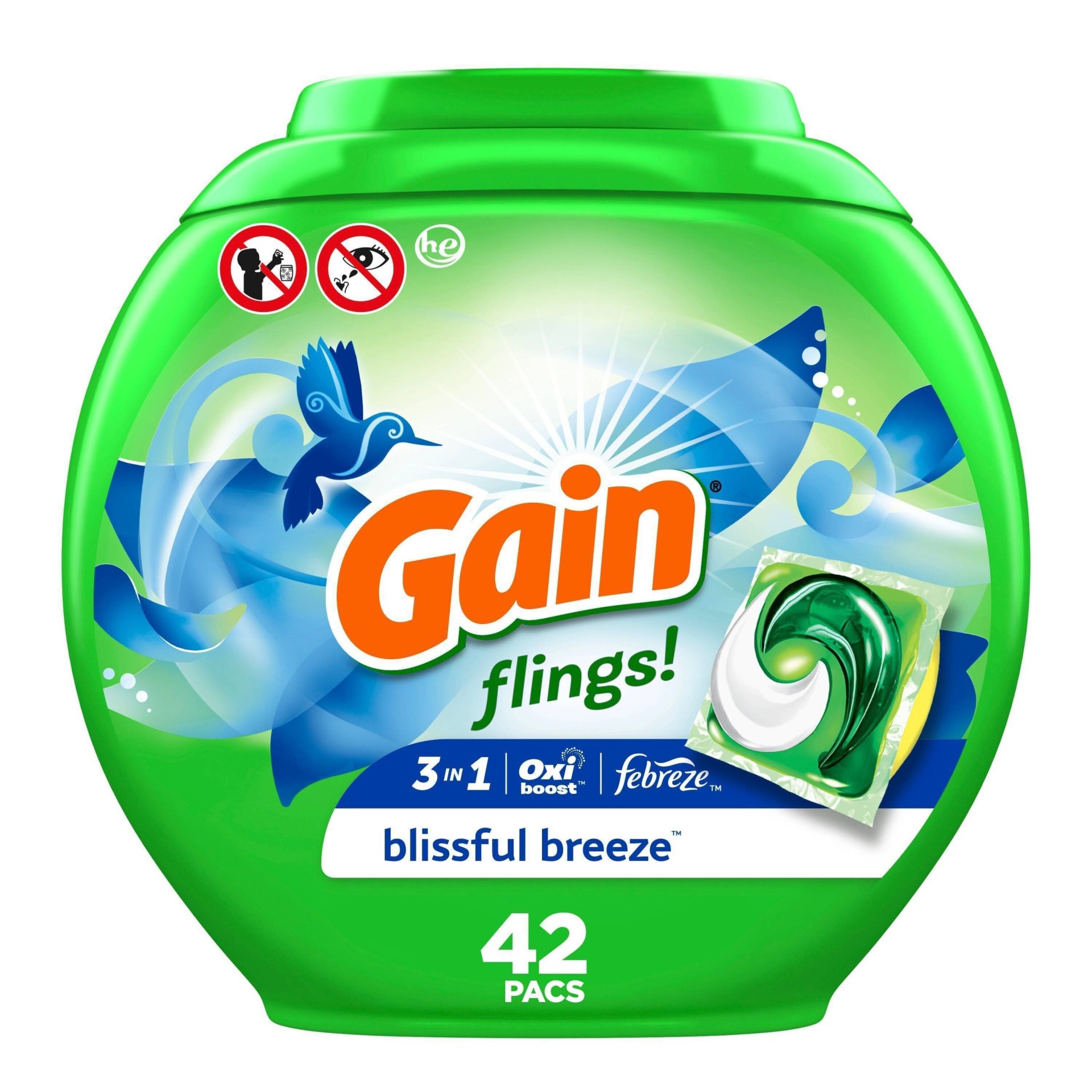 slide 1 of 10, Gain flings! Laundry Detergent Pacs Blissful Breeze - 42ct/33oz, 42 ct, 33 oz