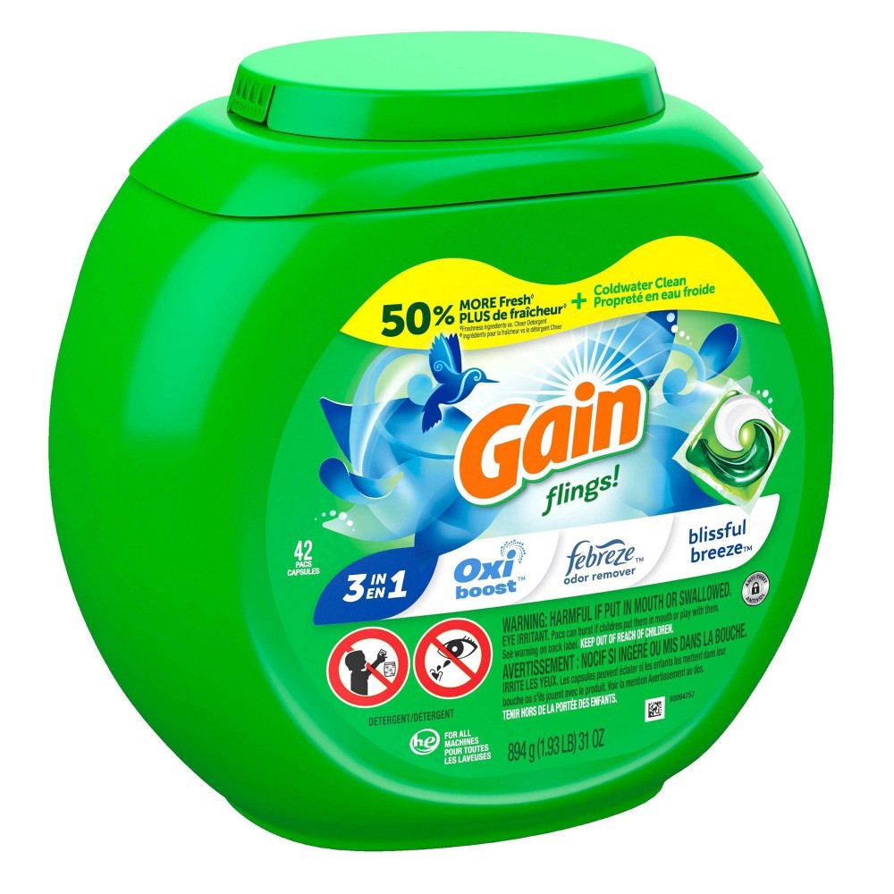 slide 8 of 10, Gain flings! Laundry Detergent Pacs Blissful Breeze - 42ct/33oz, 42 ct, 33 oz