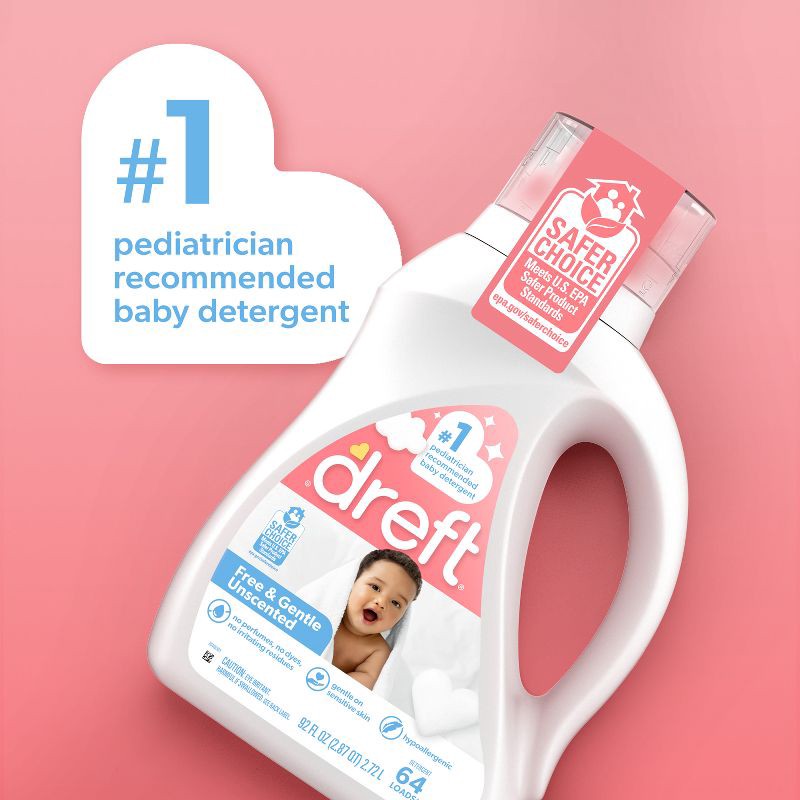 slide 4 of 12, Dreft Unscented Baby Family Friendly HE Liquid laundry Detergent 64 Loads - 92 fl oz, 92 fl oz