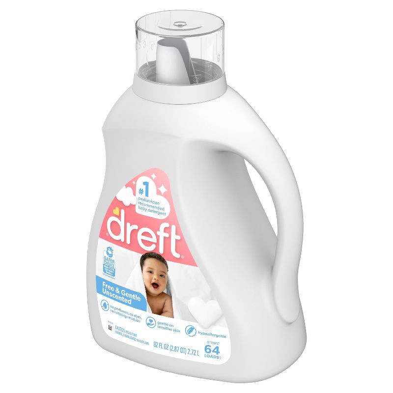 slide 11 of 12, Dreft Unscented Baby Family Friendly HE Liquid laundry Detergent 64 Loads - 92 fl oz, 92 fl oz