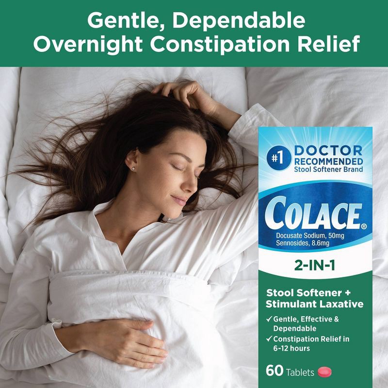 slide 3 of 7, Colace 2-IN-1 Stool Softener + Stimulant Laxative - 60ct, 60 ct