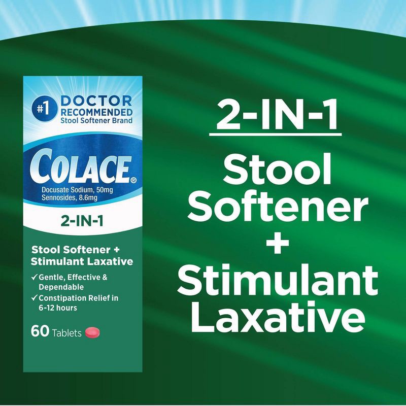 slide 4 of 7, Colace 2-IN-1 Stool Softener + Stimulant Laxative - 60ct, 60 ct