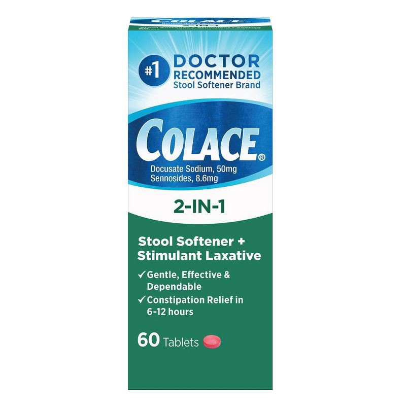 slide 1 of 7, Colace 2-IN-1 Stool Softener + Stimulant Laxative - 60ct, 60 ct