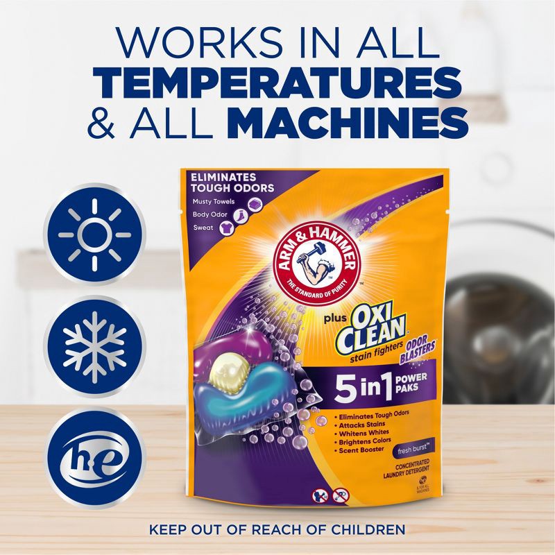 slide 14 of 15, Arm & Hammer Plus Oxi Clean Odor Blasters HE Laundry Detergent Pods 160 Pacs - 208 fl oz, 208 fl oz
