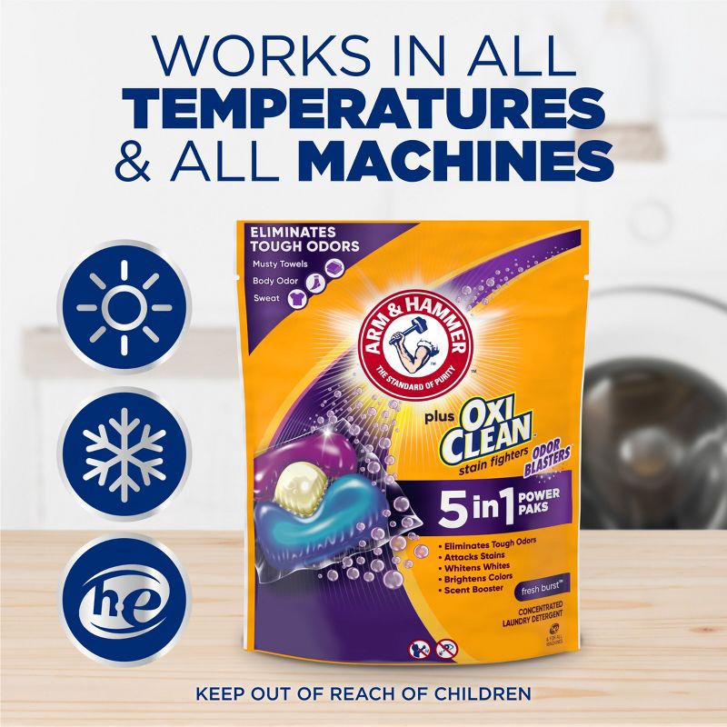 slide 8 of 15, Arm & Hammer Plus Oxi Clean Odor Blasters HE Laundry Detergent Pods 160 Pacs - 208 fl oz, 208 fl oz