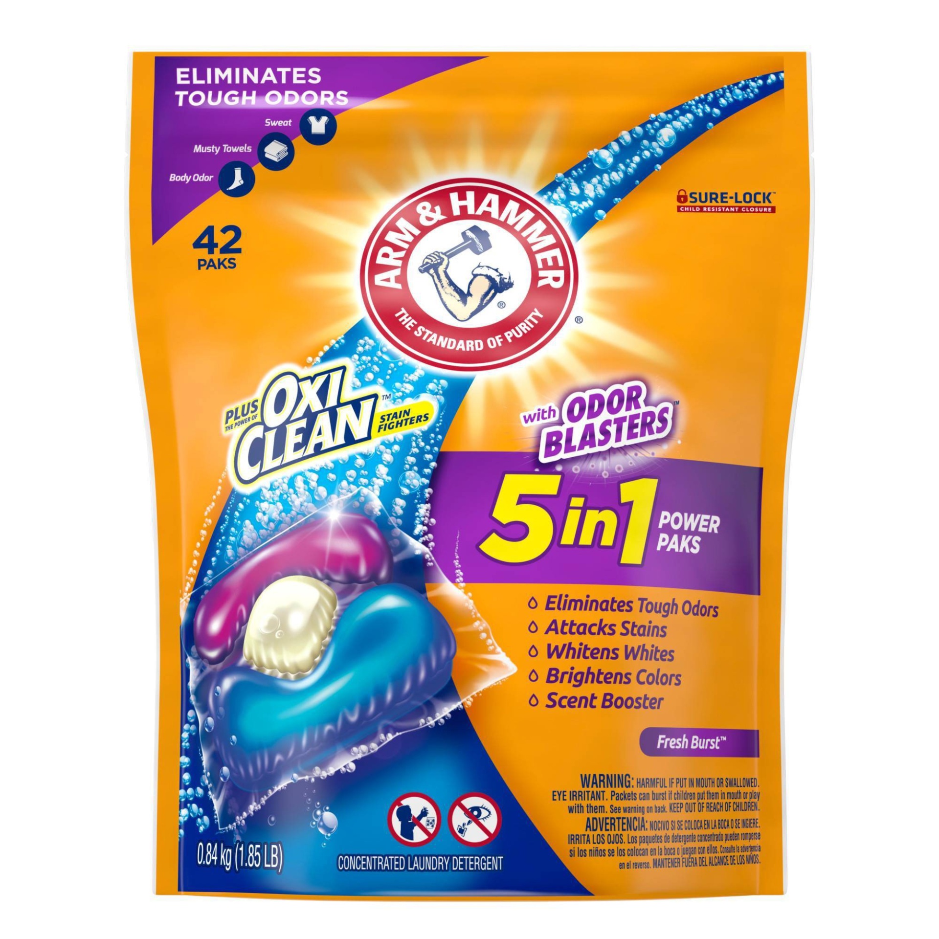 slide 1 of 7, Arm & Hammer Plus OxiClean with Odor Blasters, 42 ct, 29.6 oz