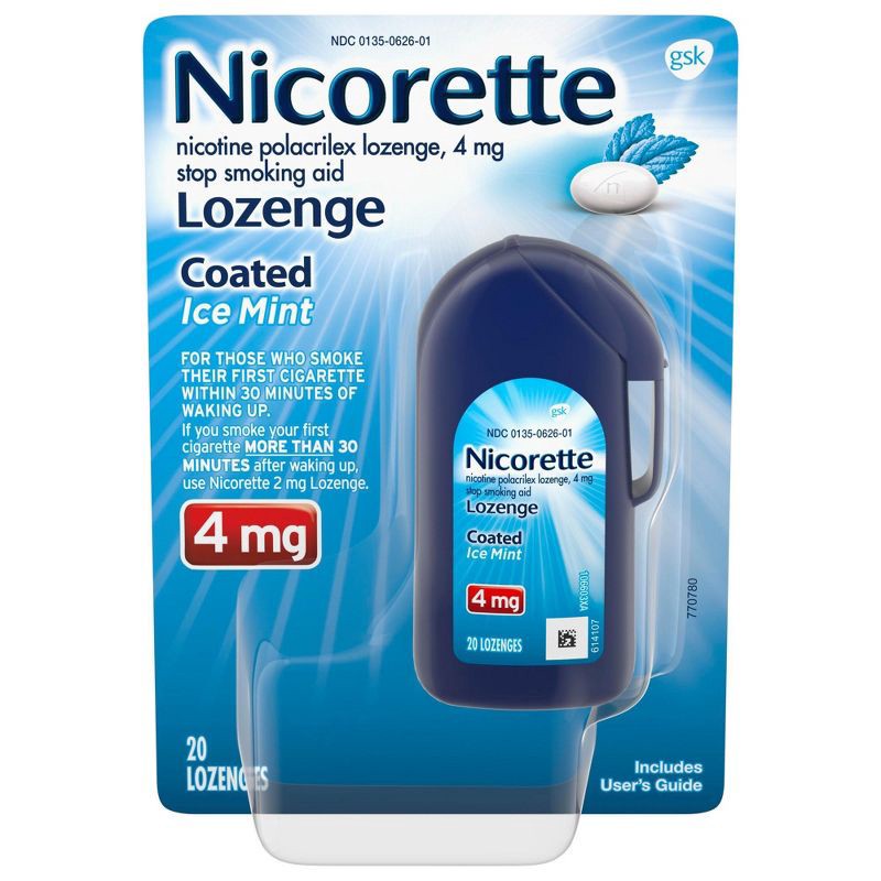 slide 1 of 1, Nicorette 4mg Coated Nicotine Lozenge Stop Smoking Aid - Ice Mint - 20ct, 20 ct