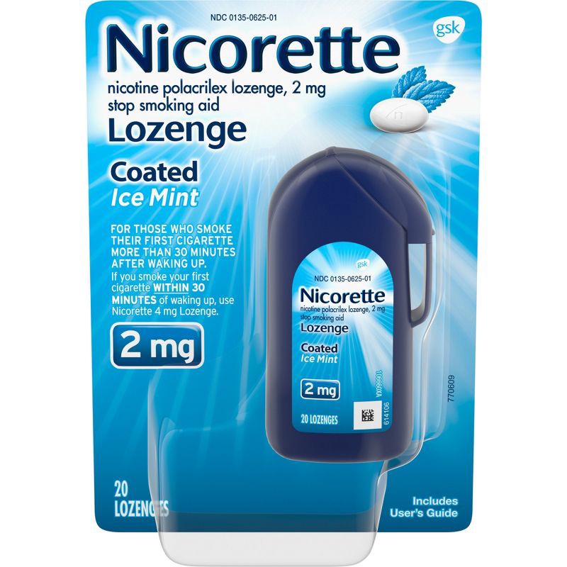 slide 1 of 1, Nicorette 2mg Coated Nicotine Lozenge Stop Smoking Aid - Ice Mint - 20ct, 20 ct