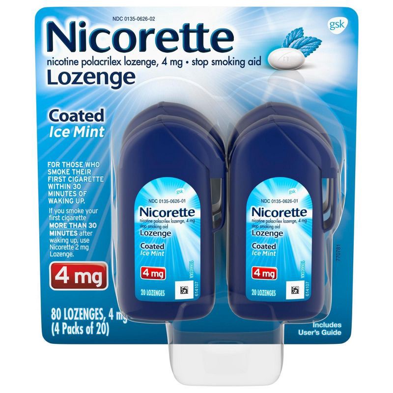 slide 1 of 9, Nicorette 4mg Coated Nicotine Lozenge Stop Smoking Aid - Ice Mint - 80ct, 4mg, 80 ct