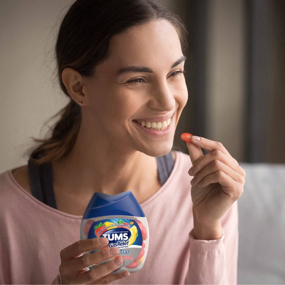 Tums Chewy Bites with Gas Relief Extra Strength Chewable Antacid for Heartburn Lemon