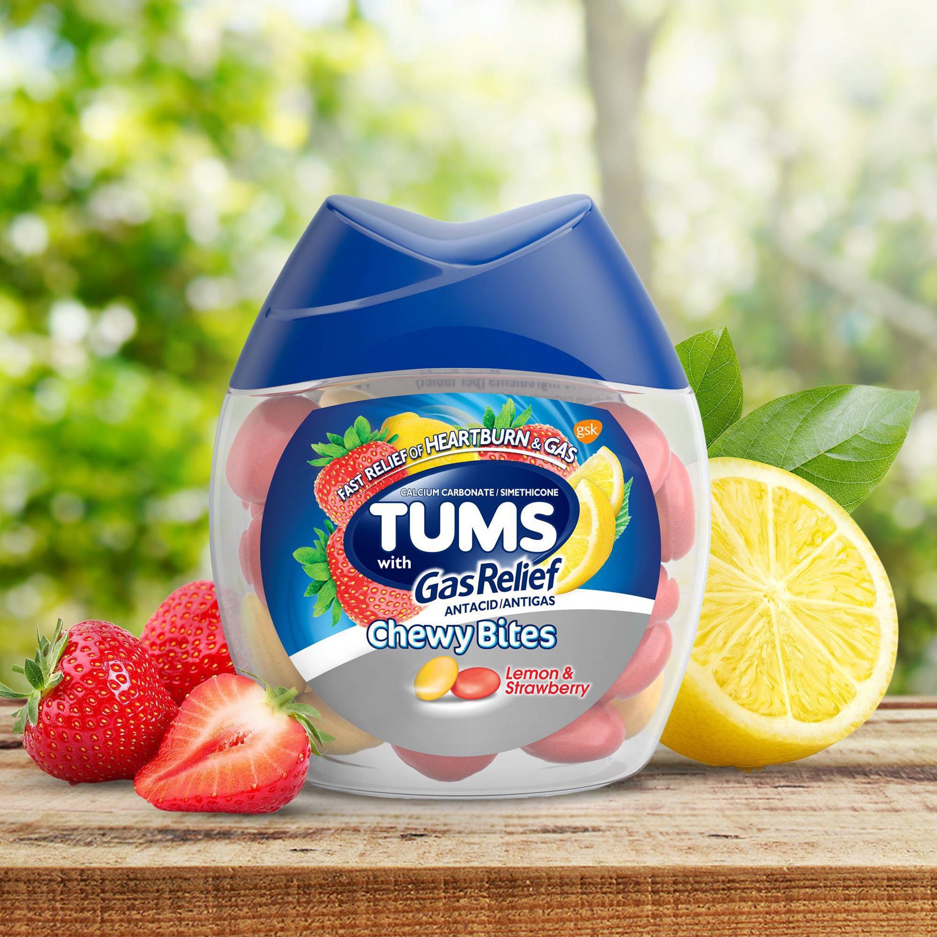 Tums Chewy Bites with Gas Relief Extra Strength Chewable Antacid for