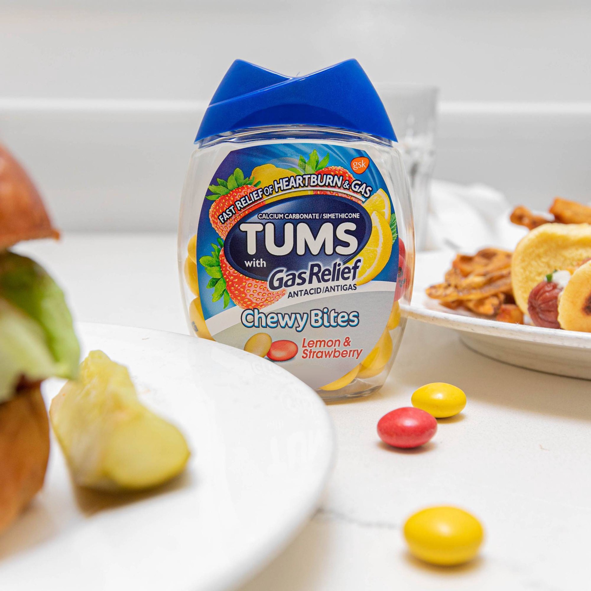 Tums Chewy Bites with Gas Relief Extra Strength Chewable Antacid for