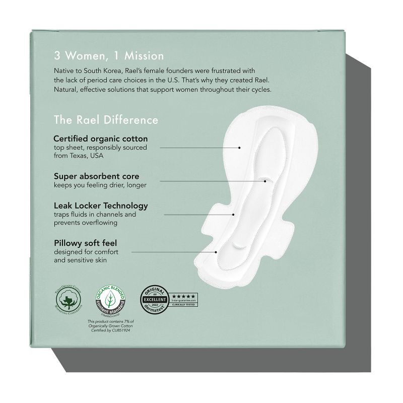 slide 2 of 7, Rael Organic Cotton Cover Overnight Menstrual Fragrance Free Pads - Unscented - 12ct, 12 ct