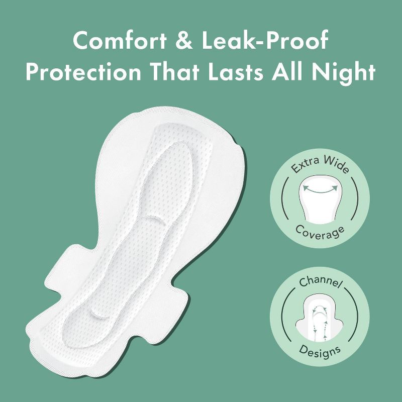 slide 3 of 7, Rael Organic Cotton Cover Overnight Menstrual Fragrance Free Pads - Unscented - 12ct, 12 ct