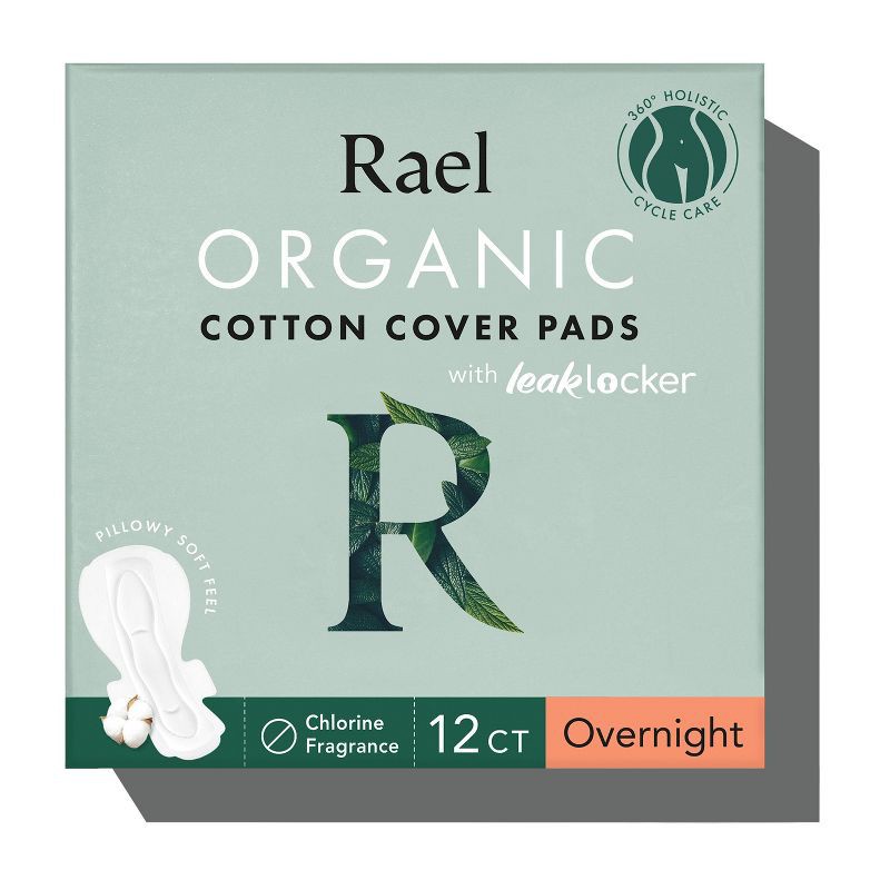 slide 1 of 7, Rael Organic Cotton Cover Overnight Menstrual Fragrance Free Pads - Unscented - 12ct, 12 ct