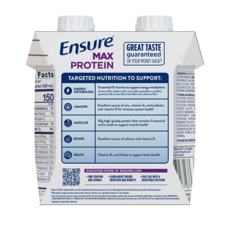 slide 2 of 12, Ensure Max Protein Nutrition Shake French Vanilla Non-Caffeinated - 30g Protein - 11 fl oz /4pk, 30 gram, 11 fl oz, 4 ct