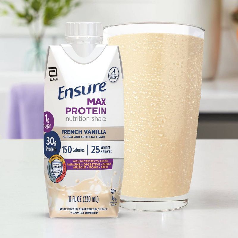 slide 11 of 12, Ensure Max Protein Nutrition Shake French Vanilla Non-Caffeinated - 30g Protein - 11 fl oz /4pk, 30 gram, 11 fl oz, 4 ct