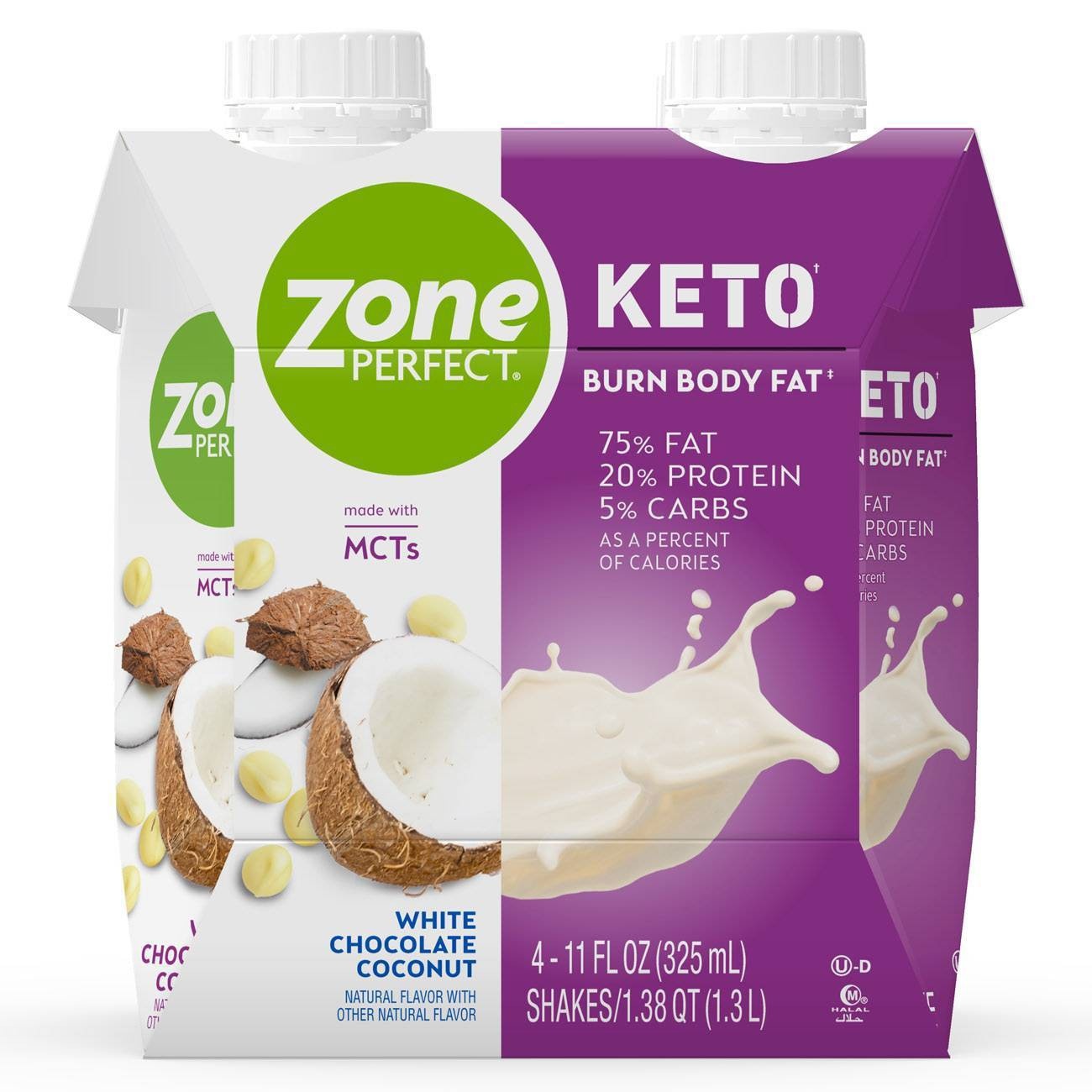 slide 1 of 5, Zone Perfect Keto White Chocolate Coconut Shake, 4 ct; 11 fl oz