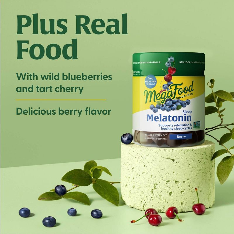slide 5 of 7, MegaFood 3mg Melatonin Gummies for Adults - Sleep Gummies - Berry - Vegan - 54ct, 54 ct