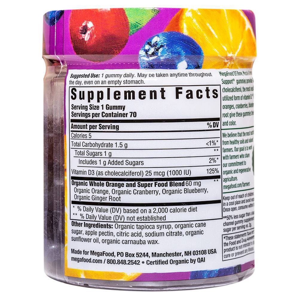 slide 4 of 4, MegaFood Organic D3 Wellness Gummies - Mixed Fruit - 70ct, 70 ct