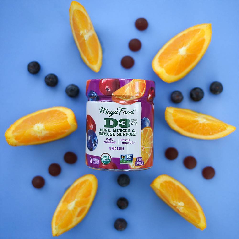 slide 2 of 4, MegaFood Organic D3 Wellness Gummies - Mixed Fruit - 70ct, 70 ct