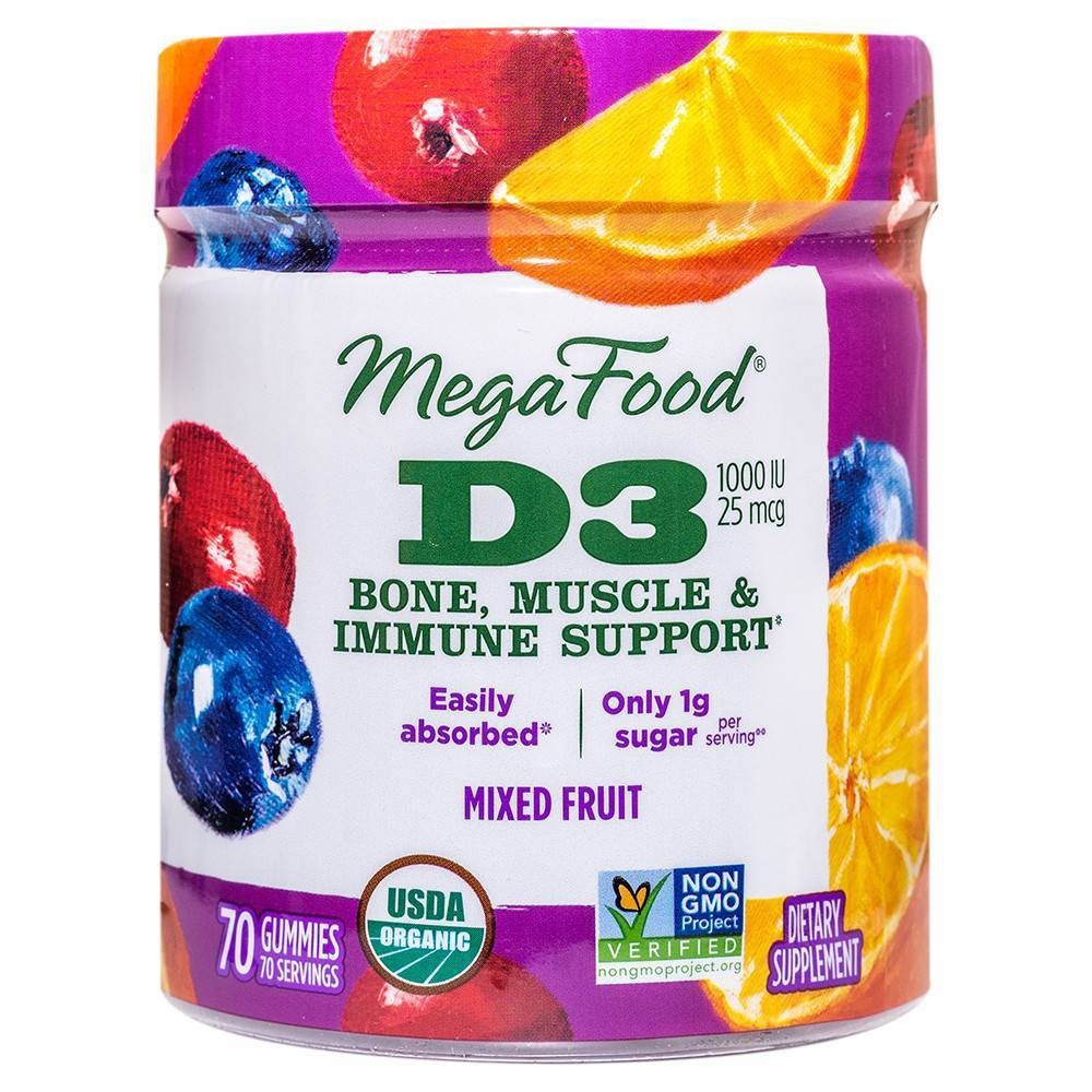 slide 1 of 4, MegaFood Organic D3 Wellness Gummies - Mixed Fruit - 70ct, 70 ct