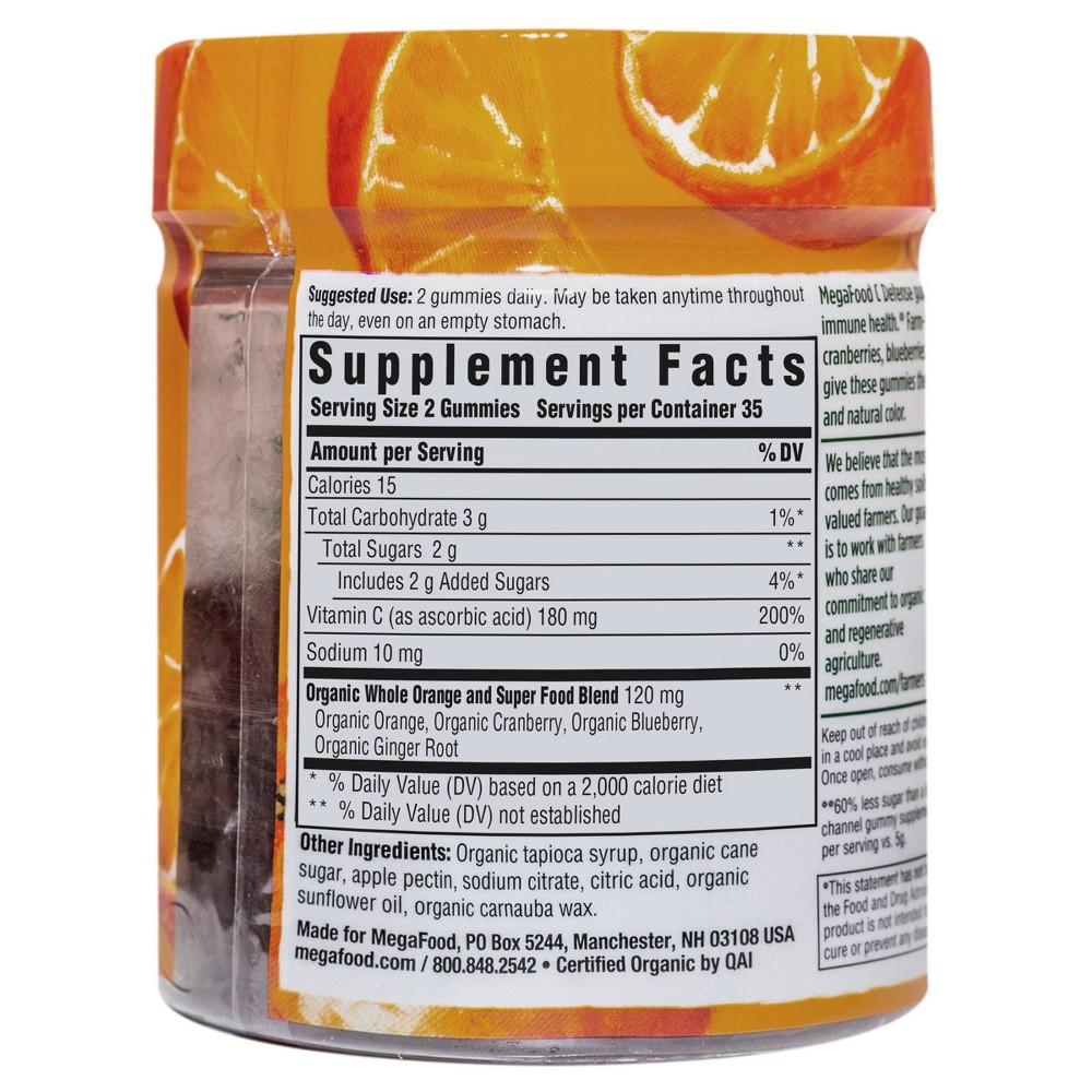 slide 3 of 4, MegaFood Vitamin C Defense Vegan Gummies - Tangy Citrus - 70ct, 70 ct