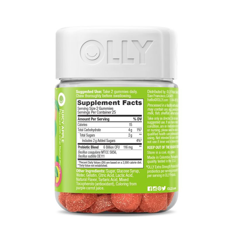 slide 3 of 9, OLLY Extra Strength Probiotic Gummies for Immune and Digestive Support - 50ct, 50 ct