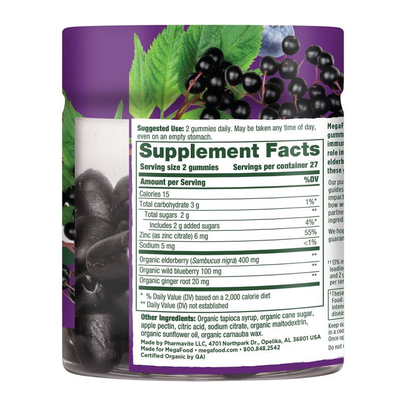 slide 2 of 4, MegaFood Elderberry Gummies, Immune Support with Zinc, Organic, Vegan, Berry - 54ct, 54 ct