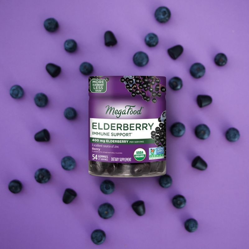 slide 4 of 4, MegaFood Elderberry Gummies, Immune Support with Zinc, Organic, Vegan, Berry - 54ct, 54 ct