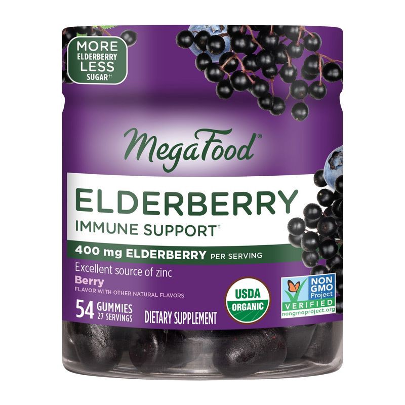 slide 1 of 4, MegaFood Elderberry Gummies, Immune Support with Zinc, Organic, Vegan, Berry - 54ct, 54 ct