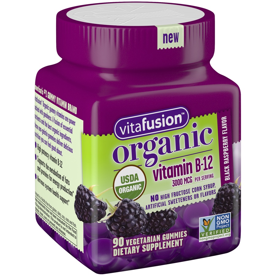 slide 3 of 4, Vitafusion Organic Vitamin B12 Black Raspberry Gummies, 90 ct