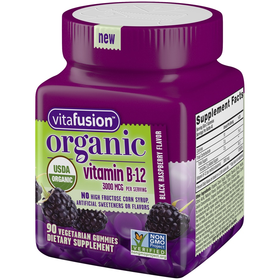 slide 4 of 4, Vitafusion Organic Vitamin B12 Black Raspberry Gummies, 90 ct