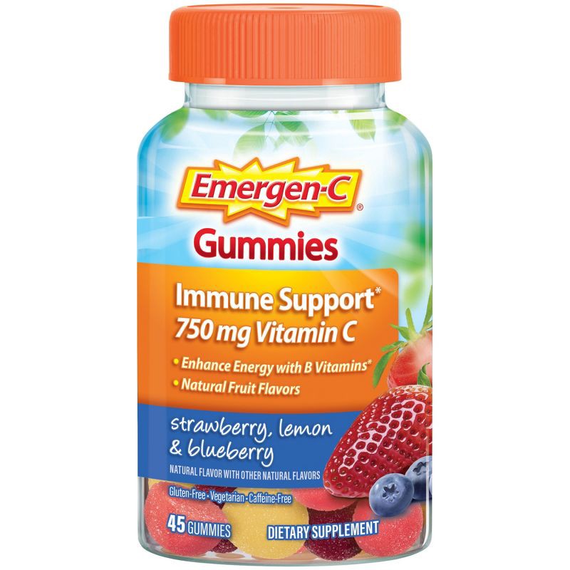 slide 1 of 1, Emergen-C Vitamin C Gummies - Strawberry, Lemon & Blueberry - 45ct, 45 ct