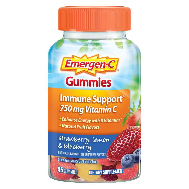 slide 1 of 8, Emergen-C Vitamin C Gummies - Strawberry, Lemon & Blueberry - 45ct, 45 ct