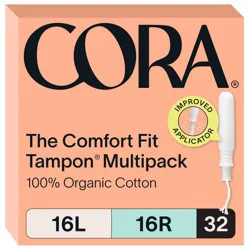 Cora Organic Cotton Tampons Multipack - Light/Regular Absorbency - 32ct